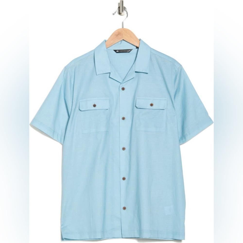 Travis Mathew Windy Bay Short Sleeve Dusty Blue Button-Up Shirt Size XL NWT